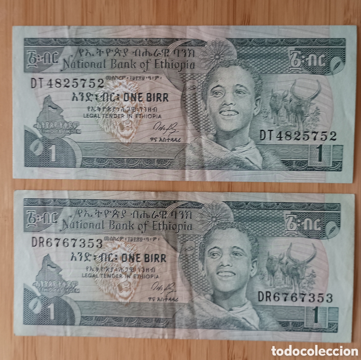 Billetes extranjeros: 2 billetes Etiop&iacute;a 1 birr - Foto 1