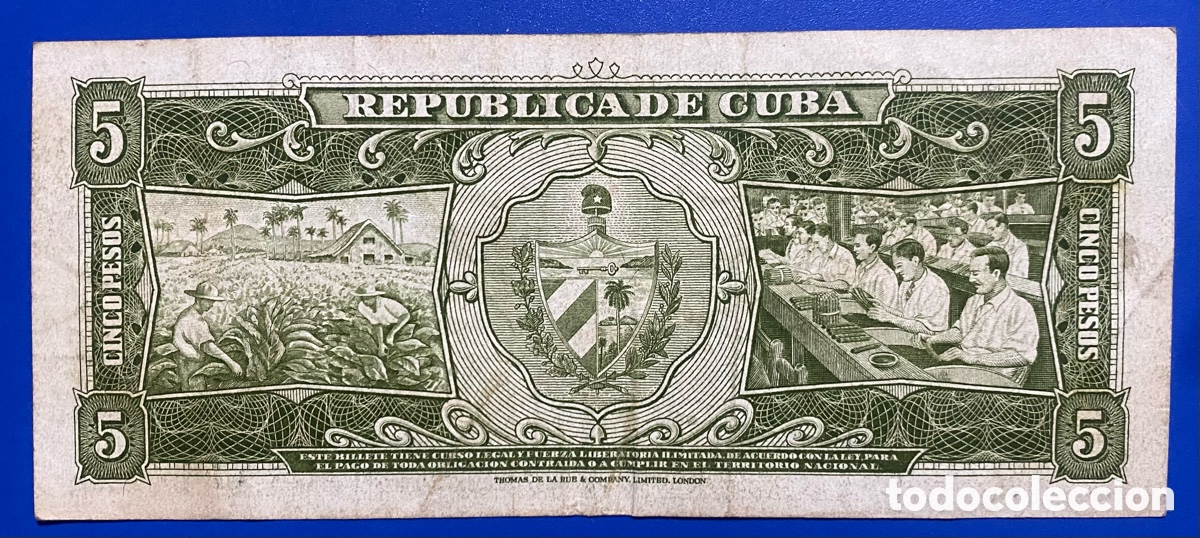 Billetes extranjeros: Cuba 5 pesos 1960 cuba - Foto 2