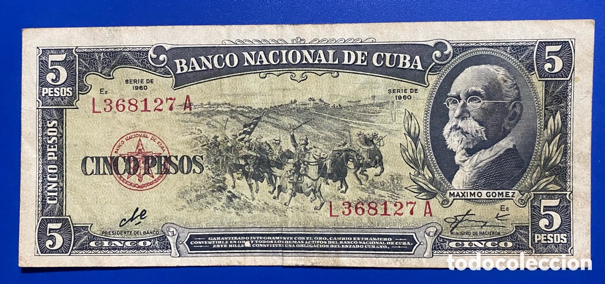 Billetes extranjeros: Cuba 5 pesos 1960 cuba - Foto 1