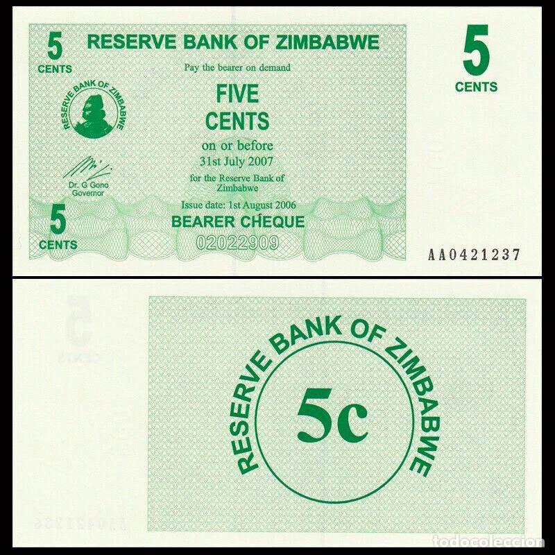 Billetes extranjeros: ZIMBABWE - 5 CENTS DE 2006 - SIN CIRCULAR - Foto 1