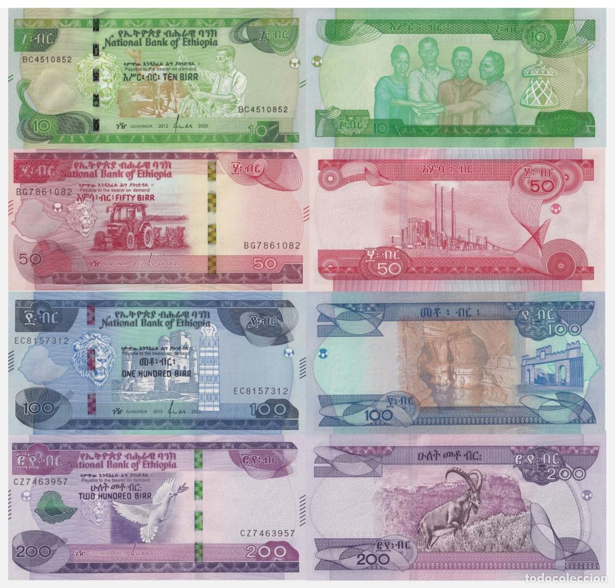 Billetes extranjeros: ETIOPIA SET COMPLETO 4 PCS 10 50 100 y 200 BIRR 2020-2023 SIN CIRCULAR