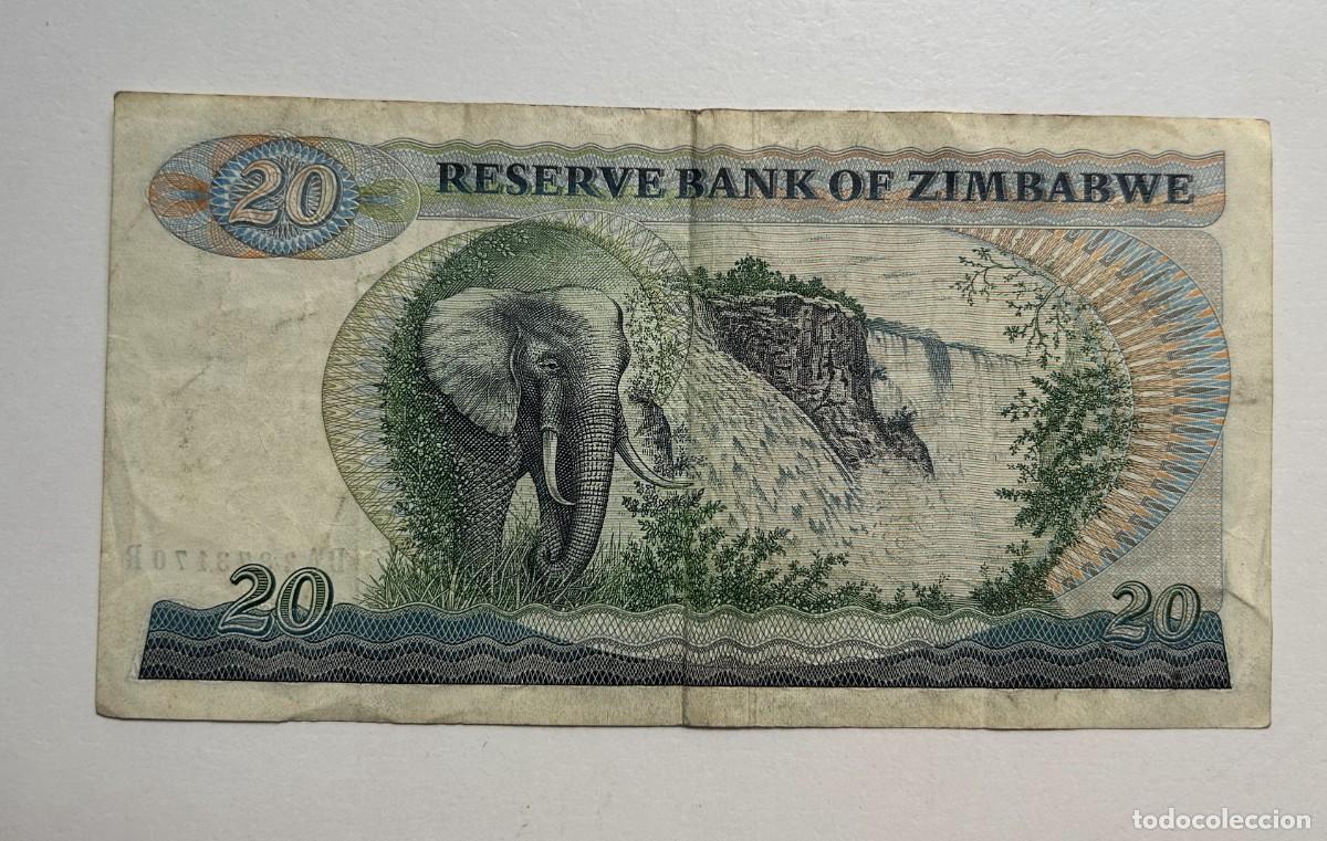 Billetes extranjeros: 20 DOLARES 1983 ZIMBABWE. MBC / VF - Foto 2