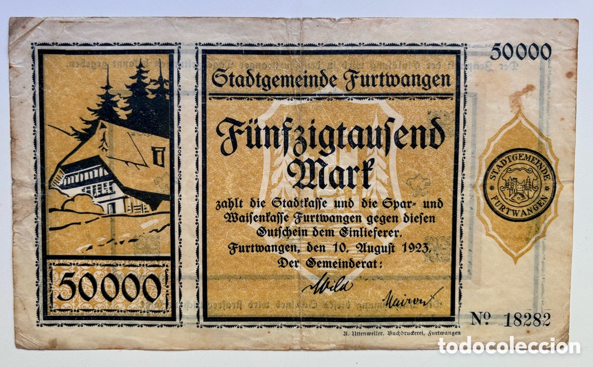 Billetes extranjeros: Billete ALEMANIA 50000 Marcos 1923 Furtwangen . Mark
