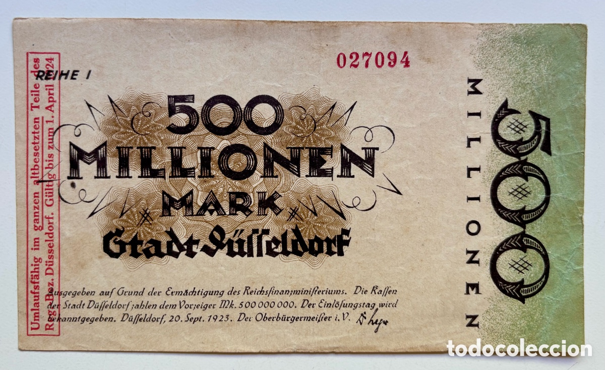 Internationale Banknoten: Billete ALEMANIA 500000000 Marcos 1923. 500 Millones. Mark