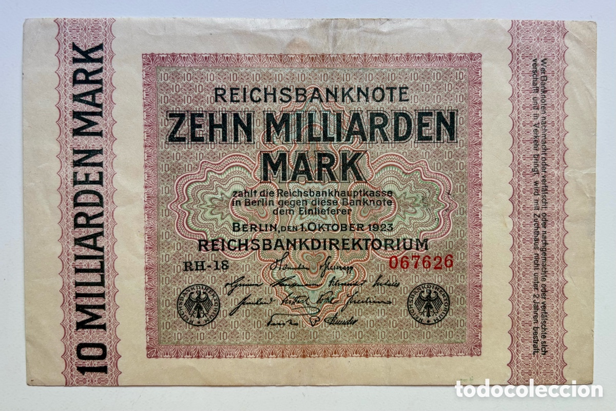 Notas Internacionais: Billete ALEMANIA 10000 Millones Marcos 1923 . Mark 10000000000