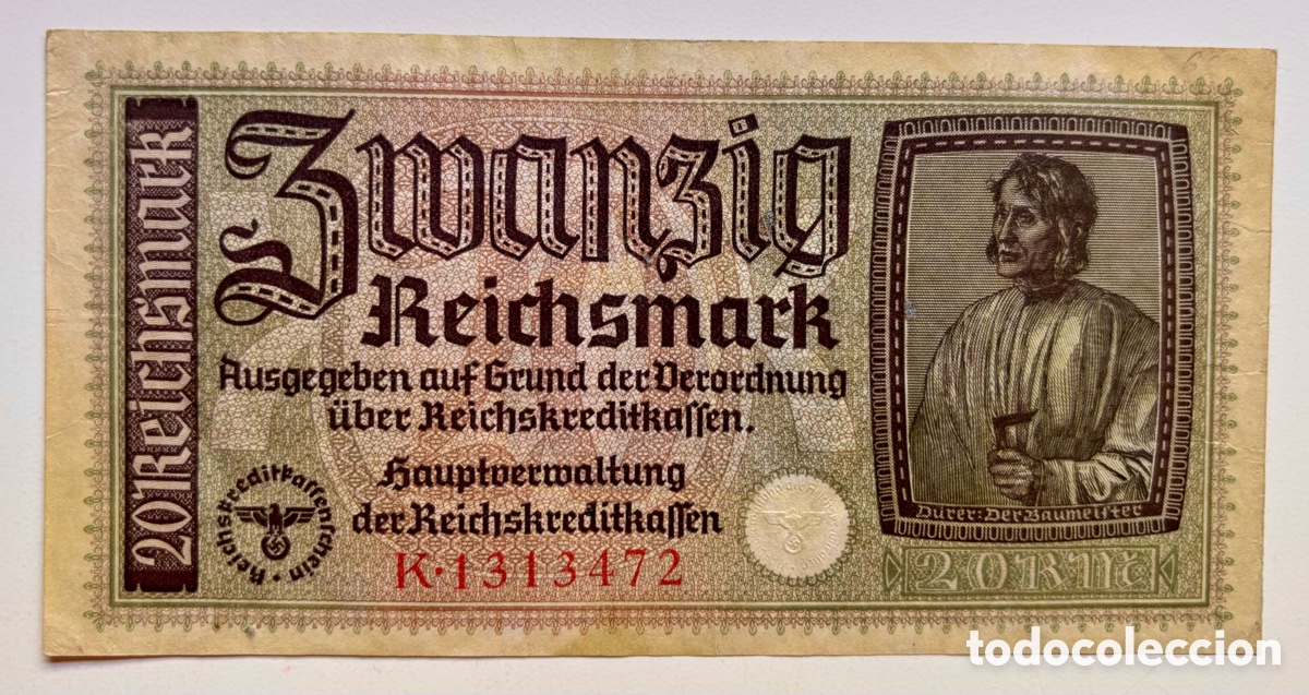 Notas Internacionais: Billete ALEMANIA NAZI 20 Marcos (1939-1944) Mark .