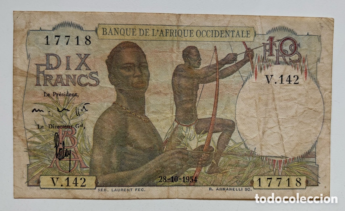 Billets internationaux: Billete AFRICA OCCIDENTAL FRANCESA 10 Francos 1954. French west Afrique . Francs