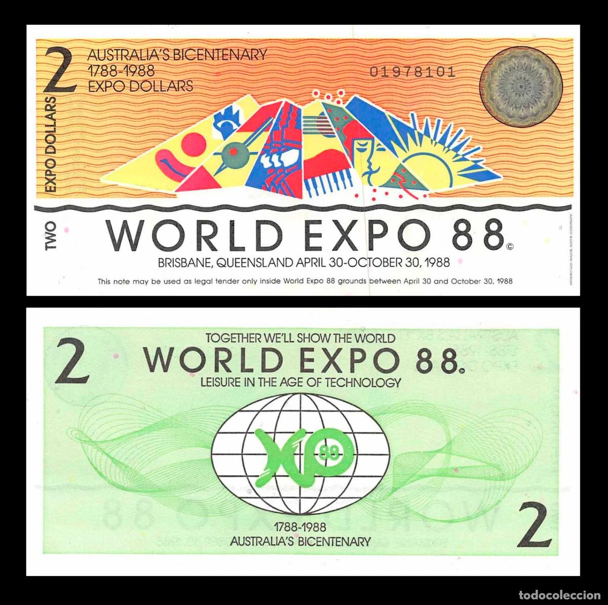 Billetes extranjeros: AUSTRALIA - 2 EXPO DOLLARS DE 1988 - SIN CIRCULAR - Foto 1