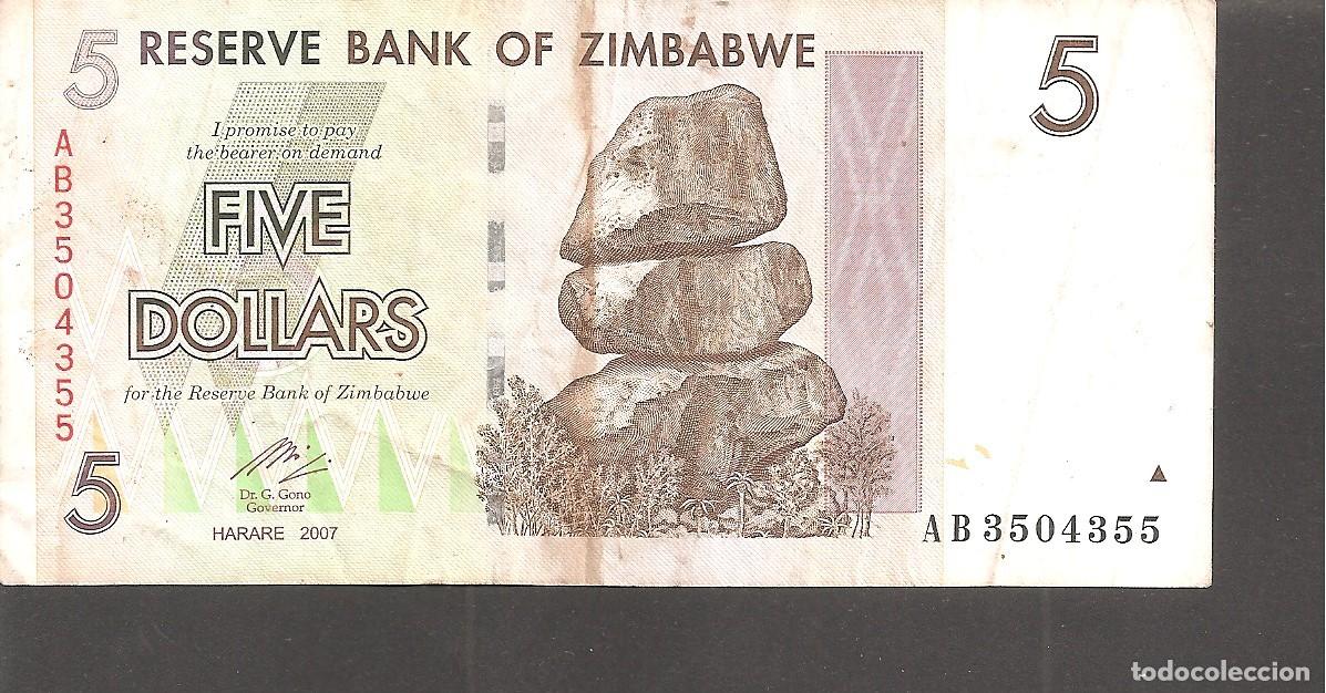 Billetes extranjeros: ZIMBABWE 5 DOLLARS 2007 - Foto 1