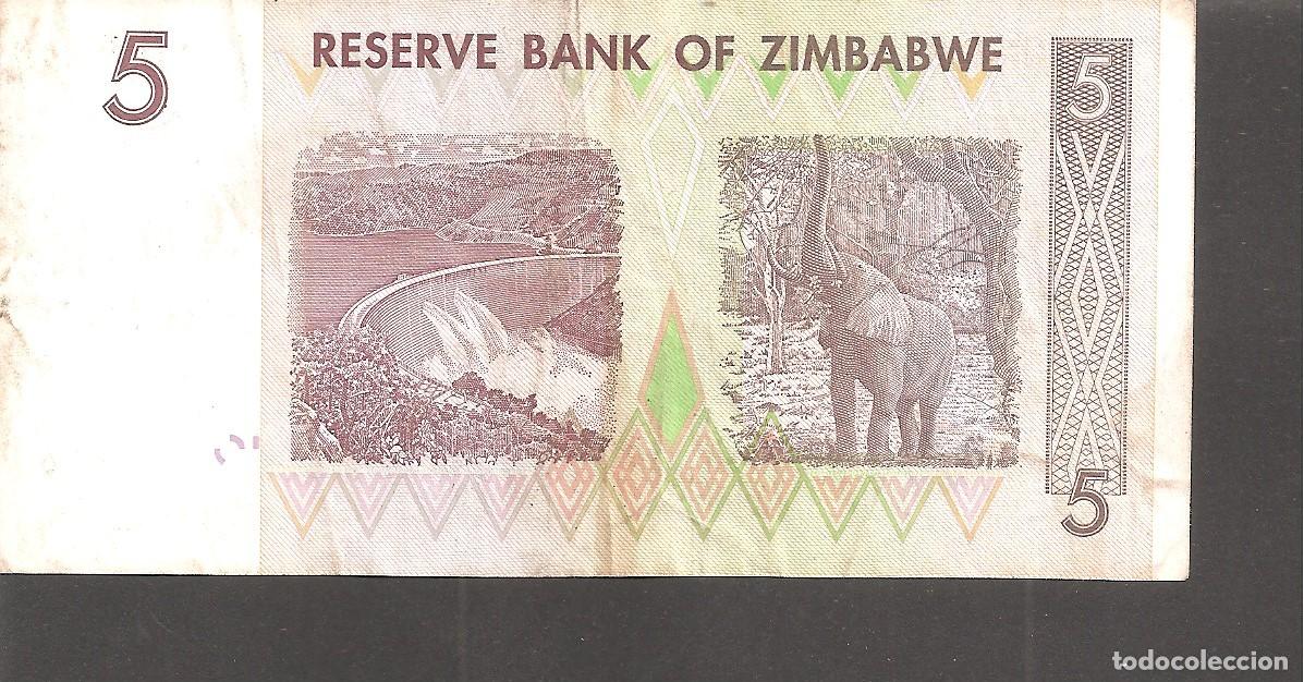 Billetes extranjeros: ZIMBABWE 5 DOLLARS 2007 - Foto 2