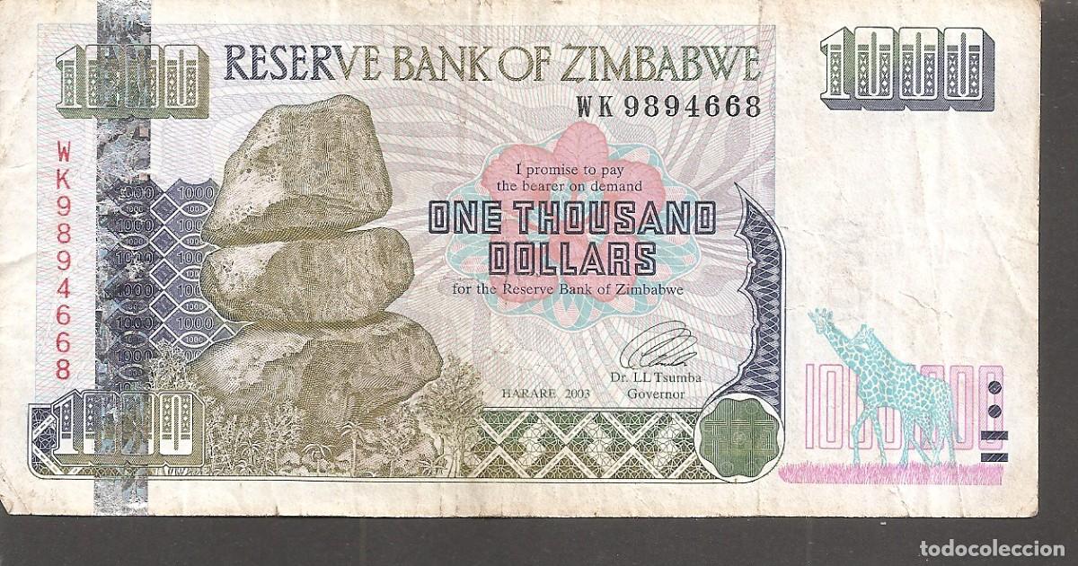 Billetes extranjeros: ZIMBABWE 1000 DOLLARS 2003 - Foto 1