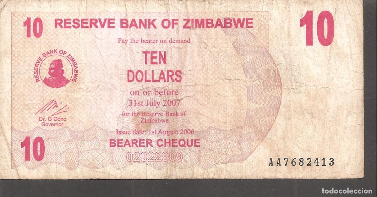 Billetes extranjeros: ZIMBABWE 10 DOLLARS 2006/2007 BEARER CHEQUE - Foto 1