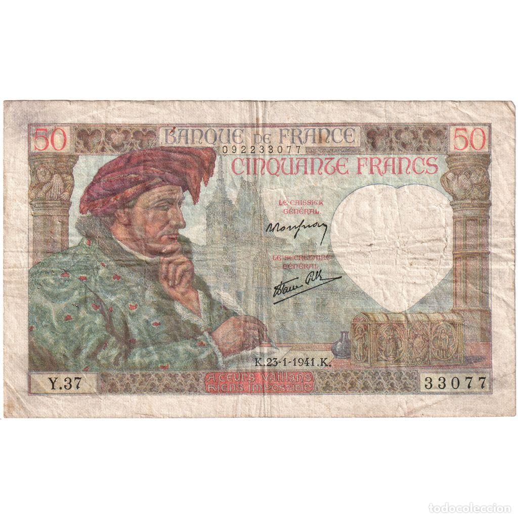 Billetes extranjeros: [#1296844] Francia, 50 Francs, Jacques Coeur, 1941-01-23, Y.37, BC+
