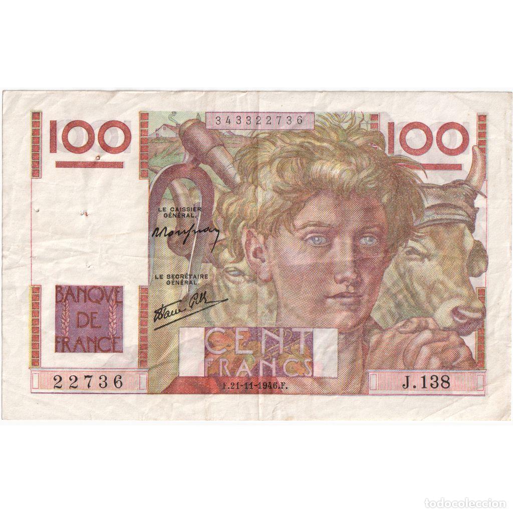 International Banknotes: [#1296876] Francia, 100 Francs, Jeune Paysan, 1946-11-21, J.138, MBC