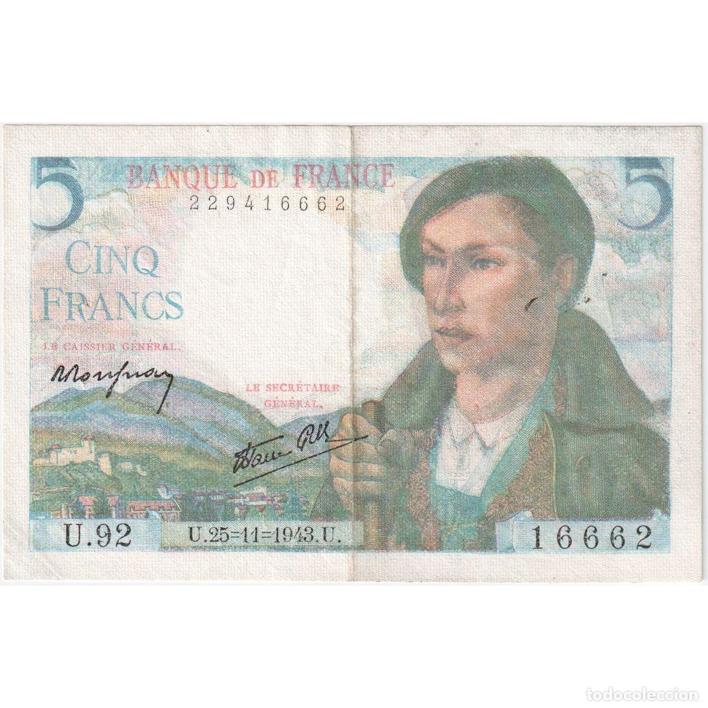 Notas Internacionais: [#1296894] Francia, 5 Francs, Berger, 1943-11-25, U.92, MBC
