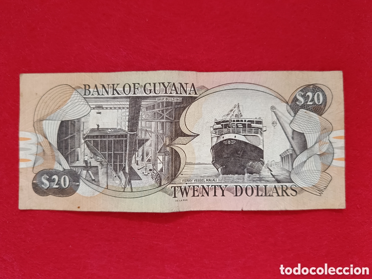 Billetes extranjeros: Billete de 20 dolares Guyana. Circulado - Foto 2