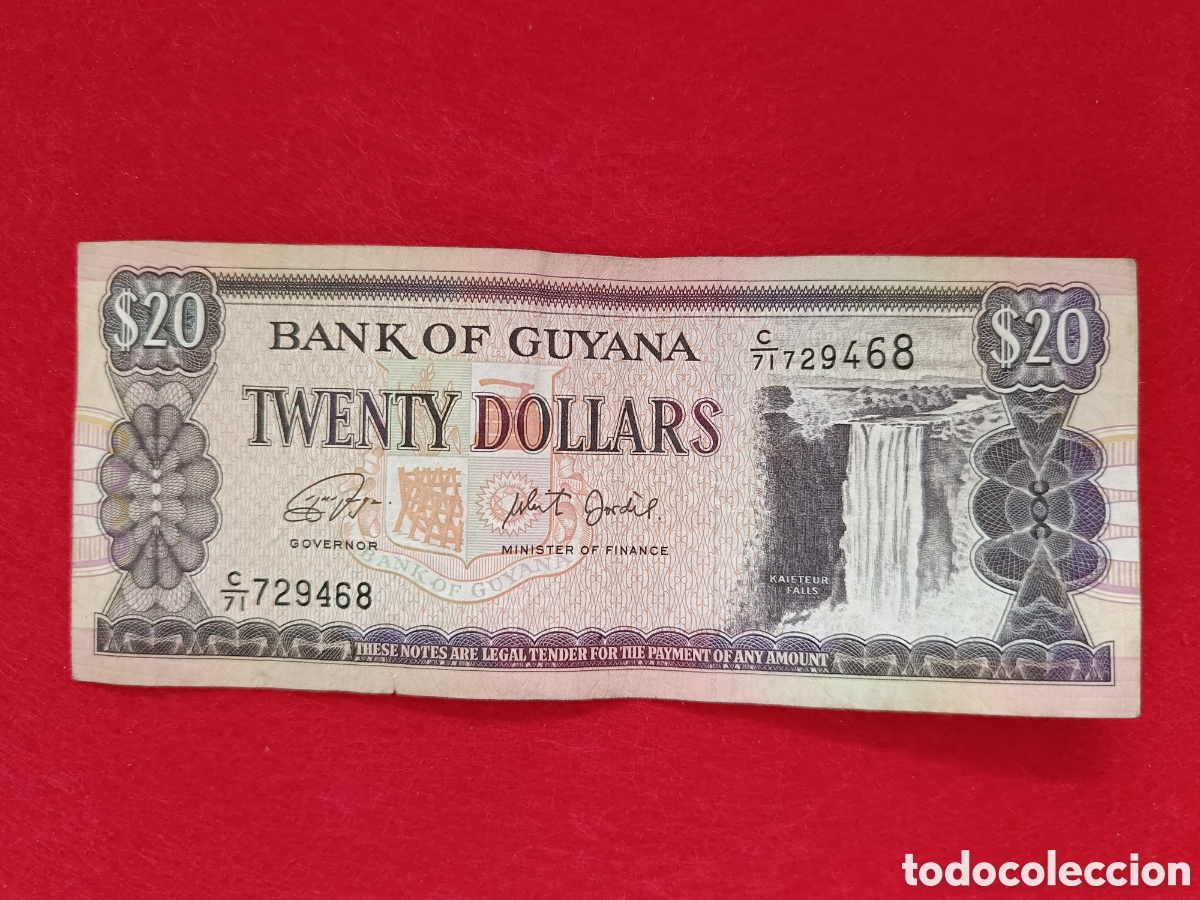 Billetes extranjeros: Billete de 20 dolares Guyana. Circulado - Foto 1