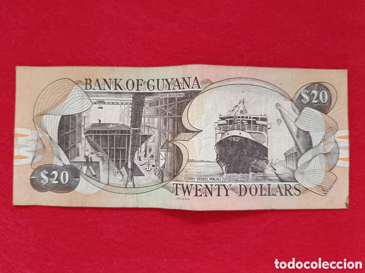 Billetes extranjeros: Billete de 20 dolares Guyana. Circulado - Foto 2