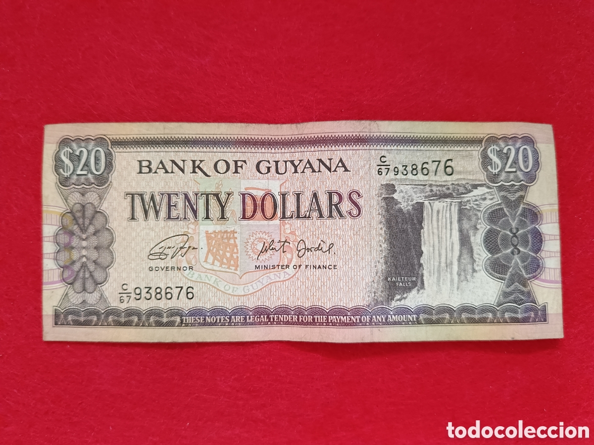 Billetes extranjeros: Billete de 20 dolares Guyana. Circulado - Foto 1