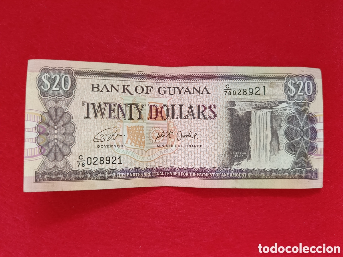 Billetes extranjeros: Billete de 20 dolares Guyana. Circulado - Foto 1