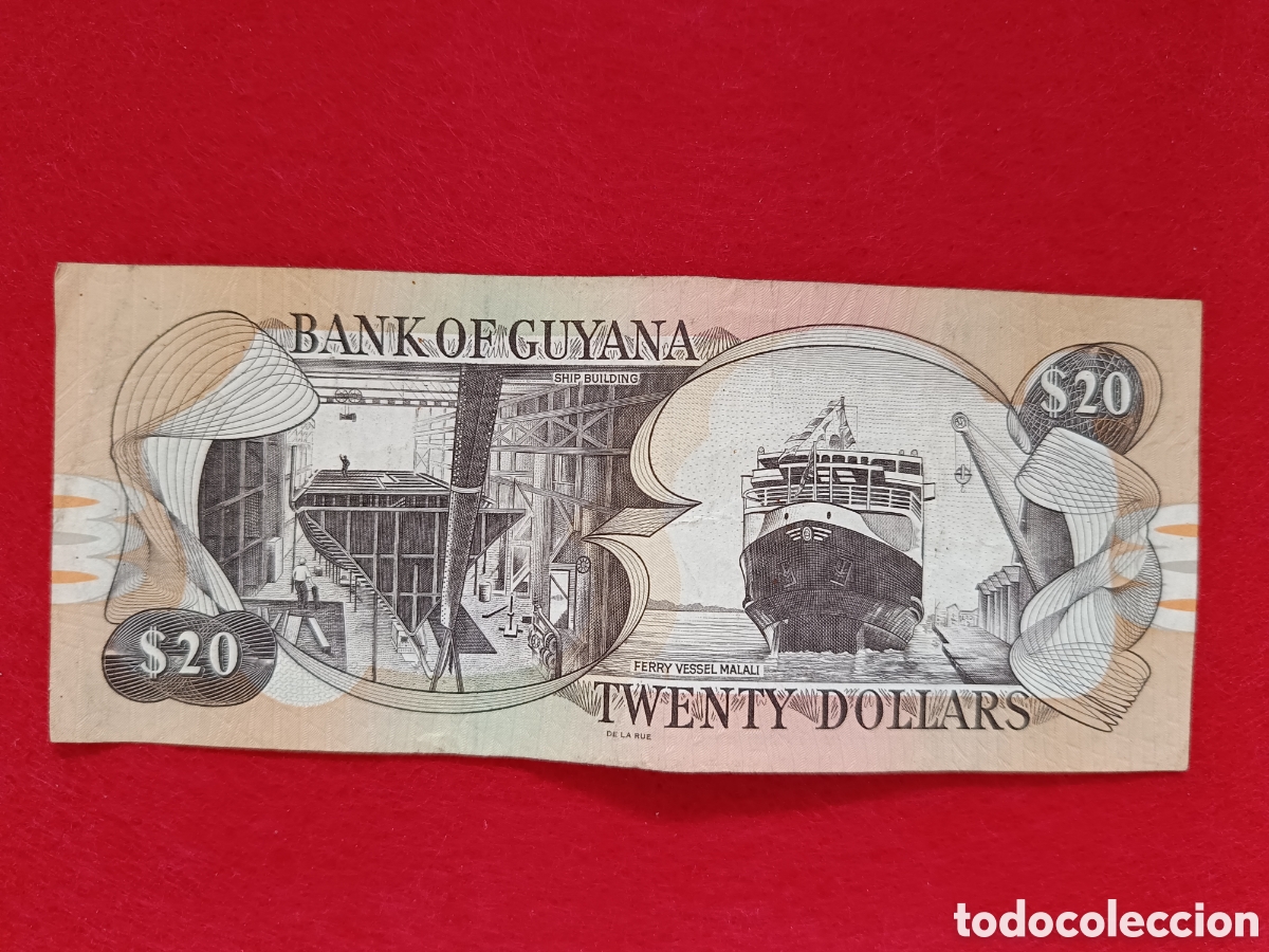 Billetes extranjeros: Billete de 20 dolares Guyana. Circulado - Foto 2
