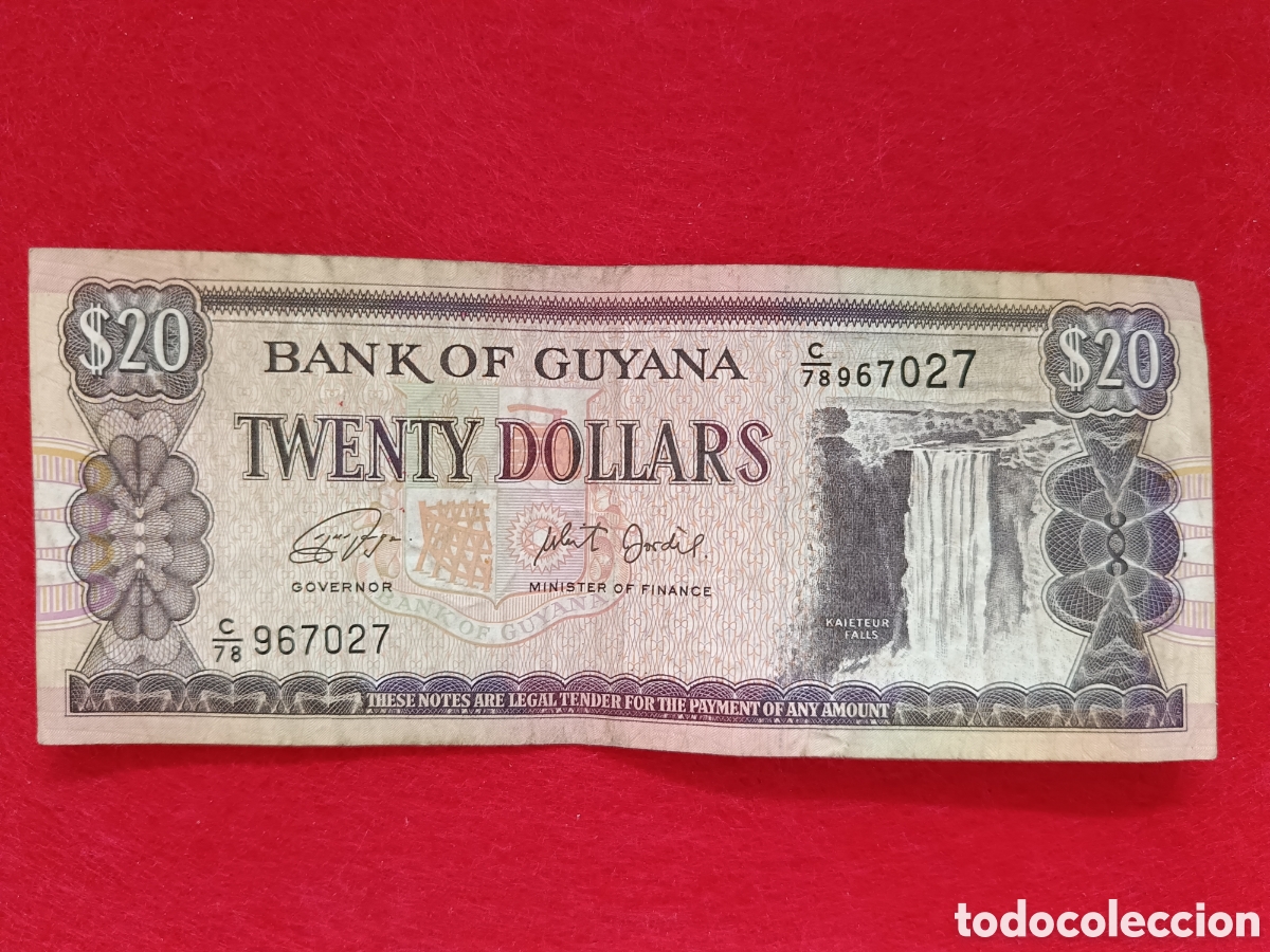 Billetes extranjeros: Billete de 20 dolares Guyana. Circulado - Foto 1
