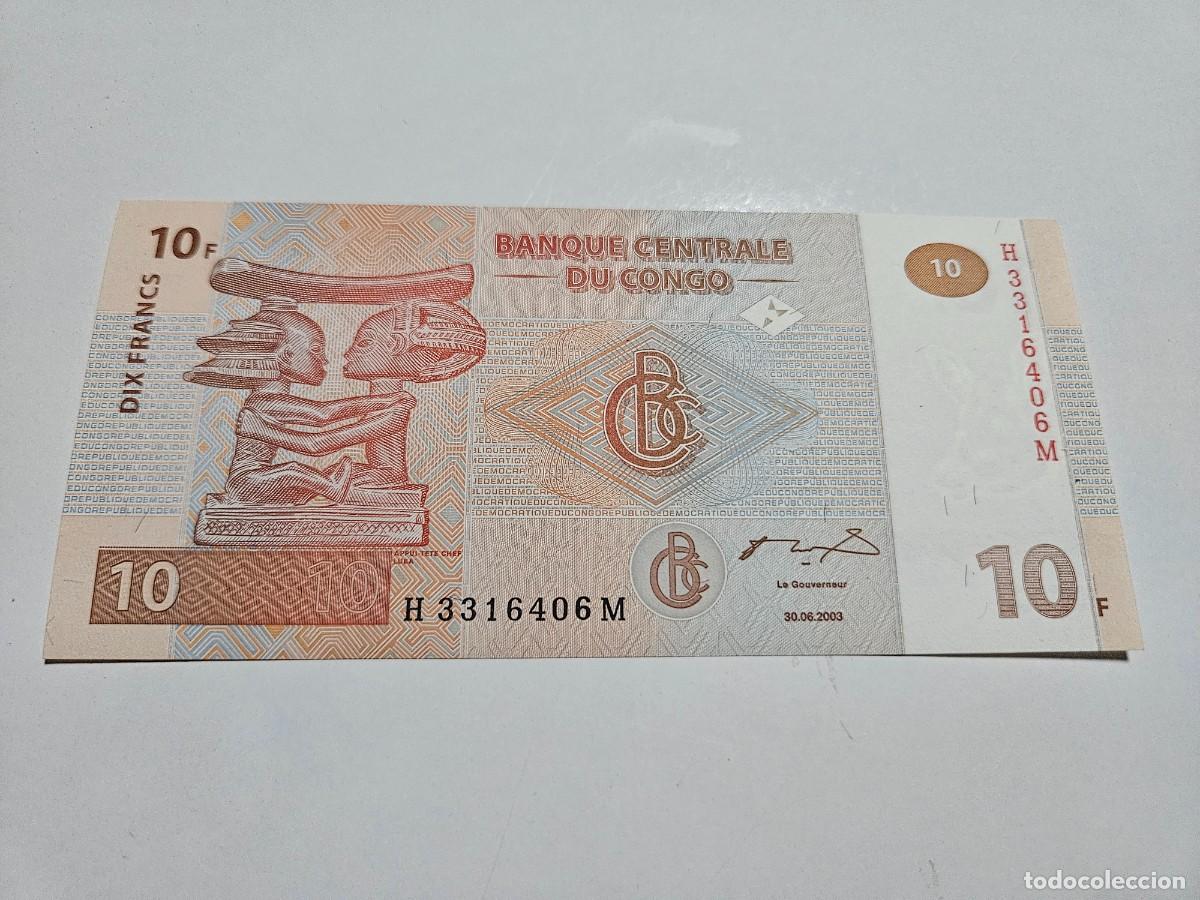 Billetes extranjeros: CONGO 10 FRANCOS 2003 S/C P=93 - Foto 1