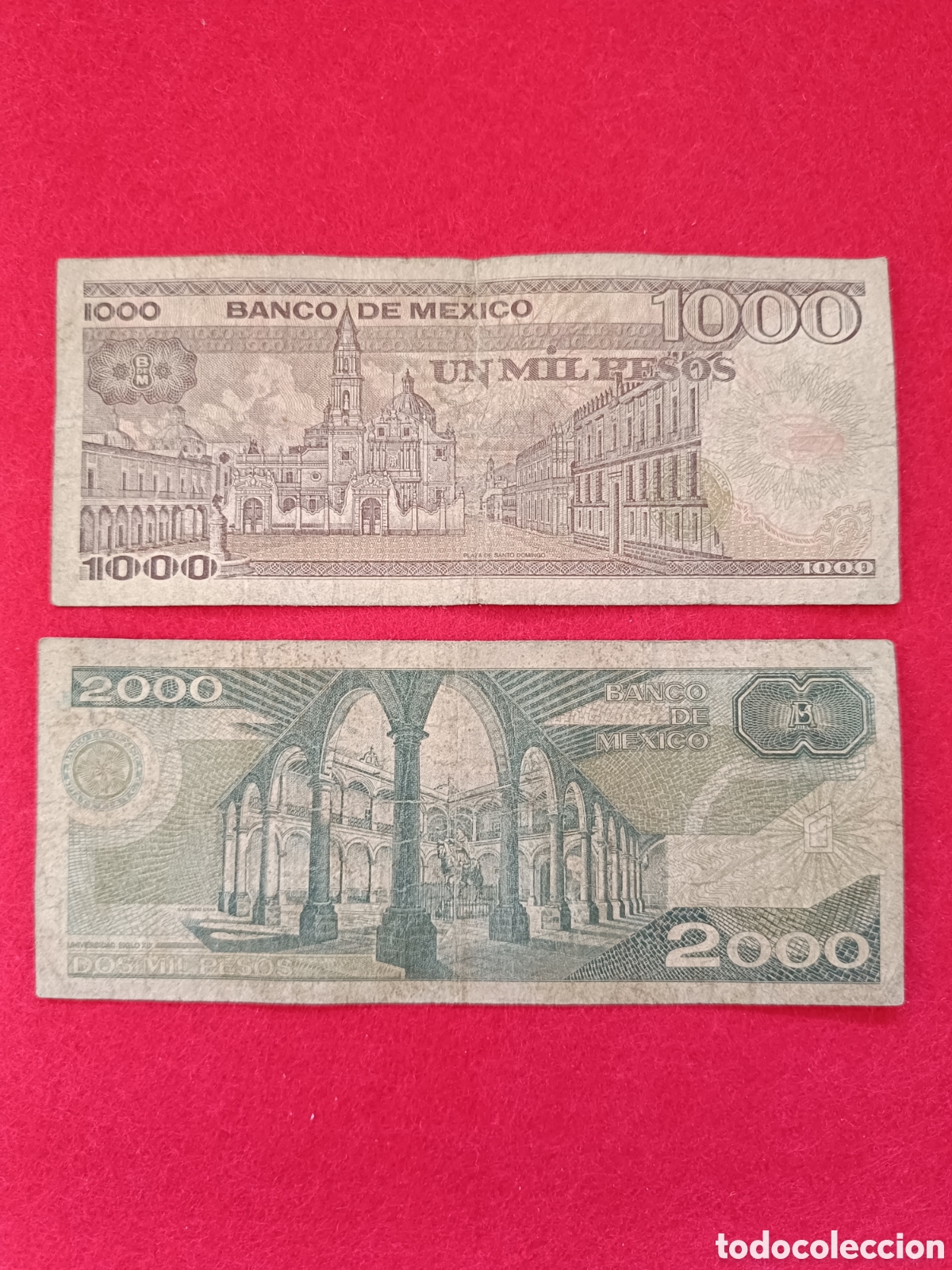 Billetes extranjeros: 2 billetes de 1000 y 2000 pesos M&eacute;xico. Circulado - Foto 2