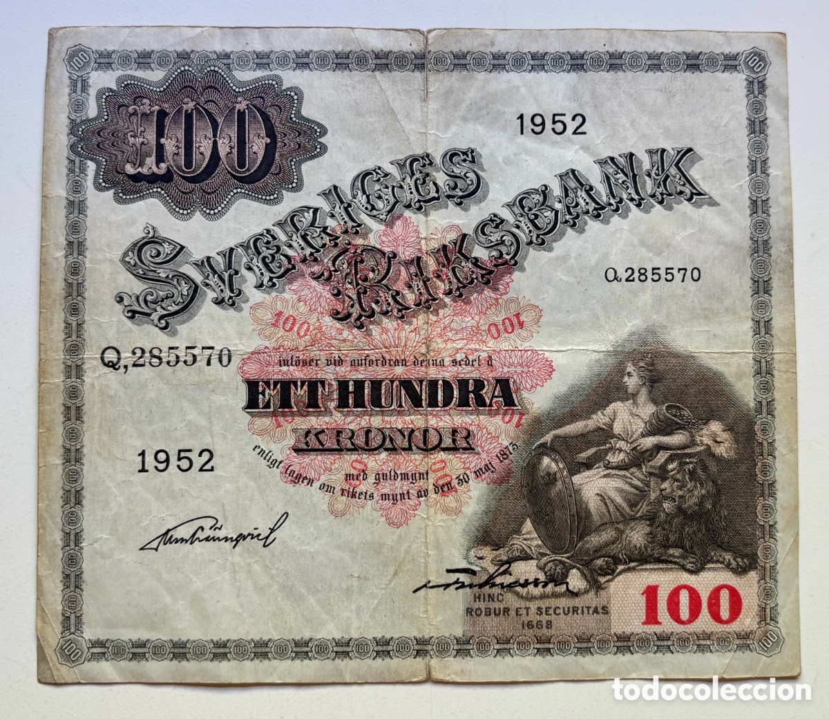 Banconote internazionali: Billete SUECIA 100 Coronas 1952. Kronor Sverige