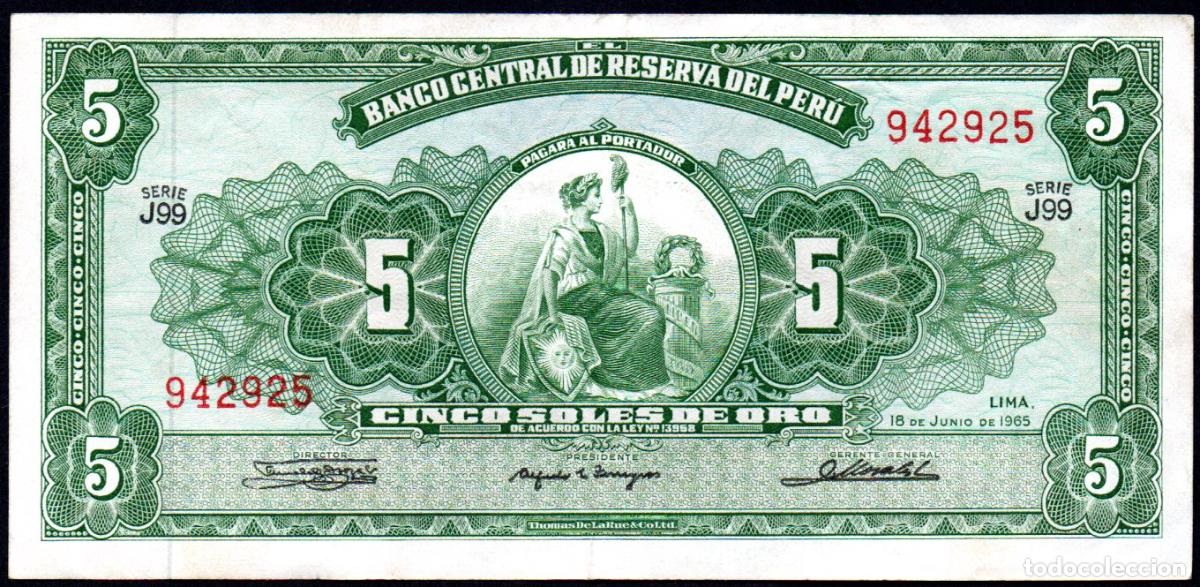 Billetes extranjeros: PERU - 5 SOLES 1965 - USADO - Foto 1