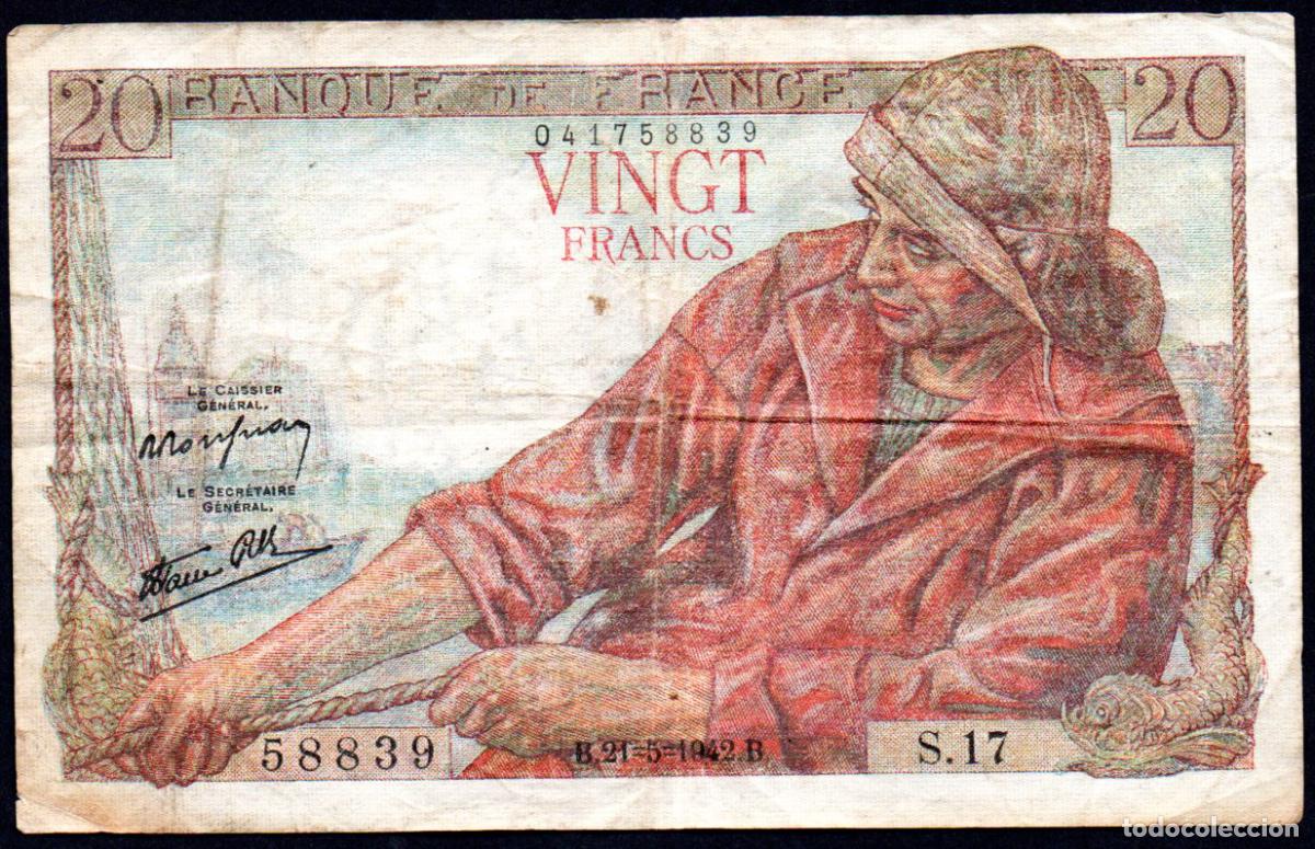 Billetes extranjeros: FRANCIA - 20 FRANCOS 1942 - Foto 1