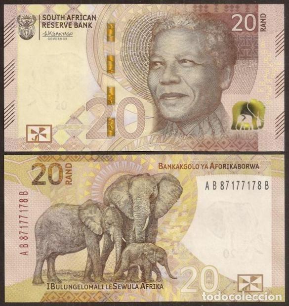 Billetes extranjeros: SUDAFRICA (Africa del Sur). 20 rand (2023). Fauna, familia de elefantes.