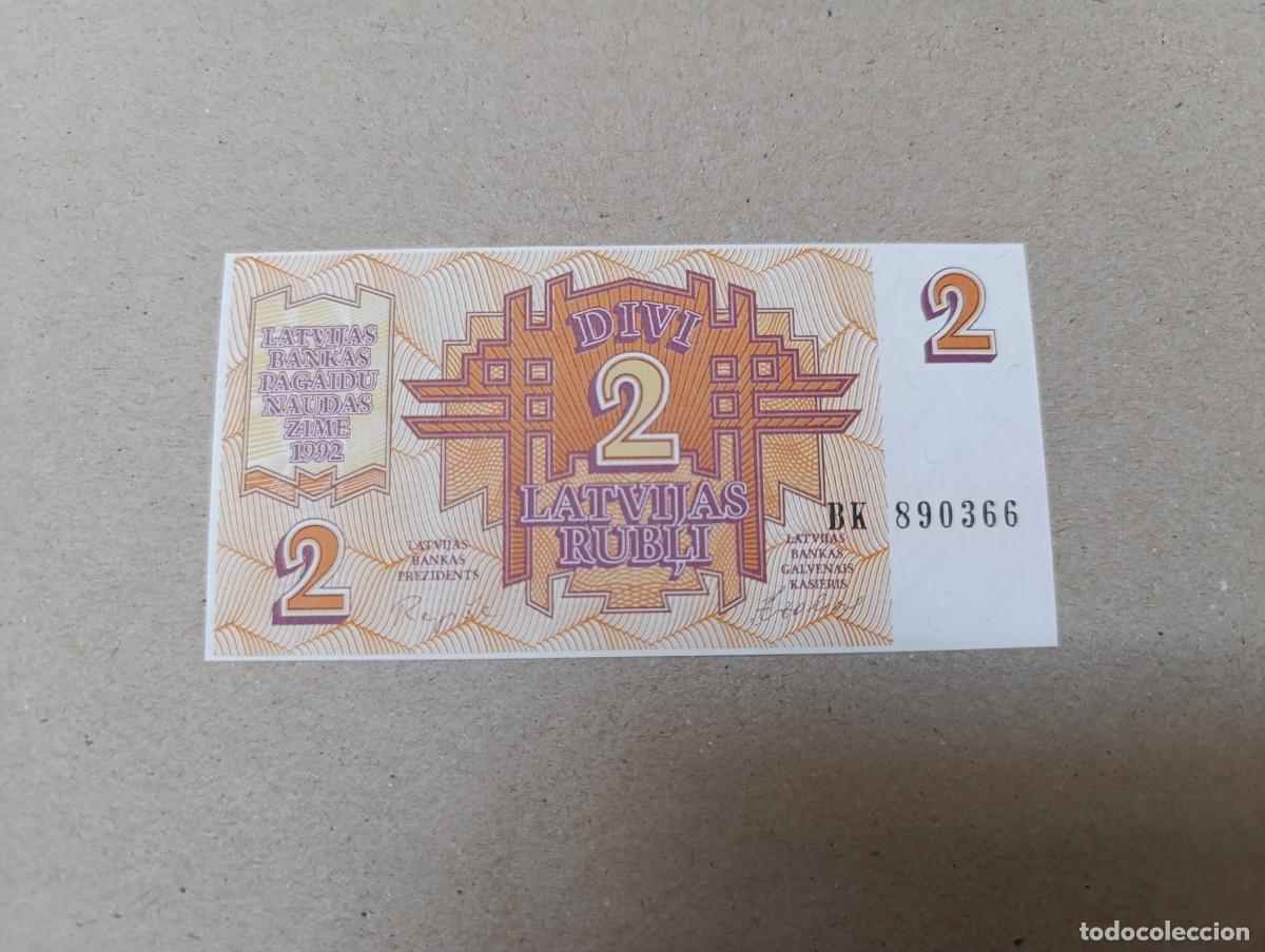 Billetes extranjeros: Billete de Letonia de 2 rublos, a&ntilde;o 1992, UNC - Foto 2