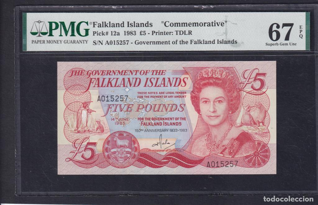 Notas Internacionais: Islas Malvinas, 5 Pounds 1983 - 12a - (PMG67EPQ)[A015257]