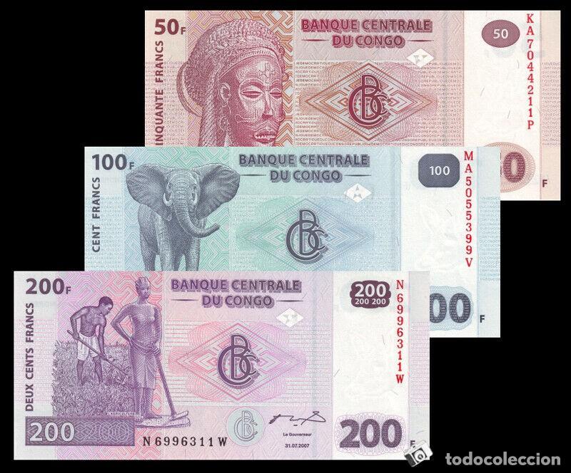 Billetes extranjeros: CONGO SET 3 PCS 50 100 y 200 FRANCOS 2022 SIN CIRCULAR - Foto 1