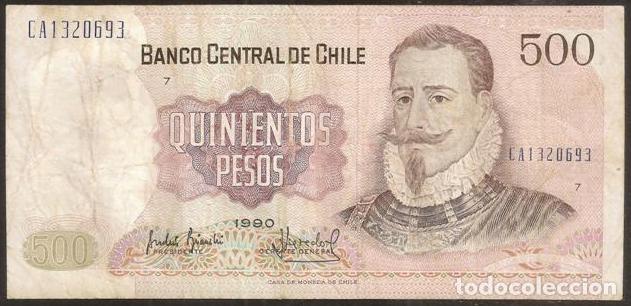 Notas Internacionais: CHILE. 500 pesos 1990. Pick 153b.