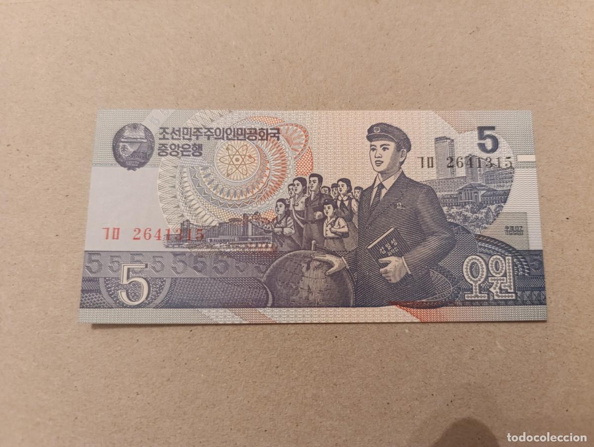 Billetes extranjeros: Billete Corea del norte, 5 won, a&ntilde;o 1998, UNC - Foto 1