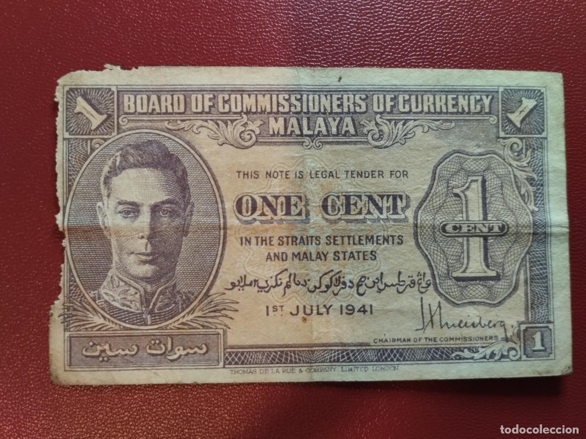 Billetes extranjeros: MALAYA BILLETE DE 1 ONE CENT DE 1941 - Foto 1