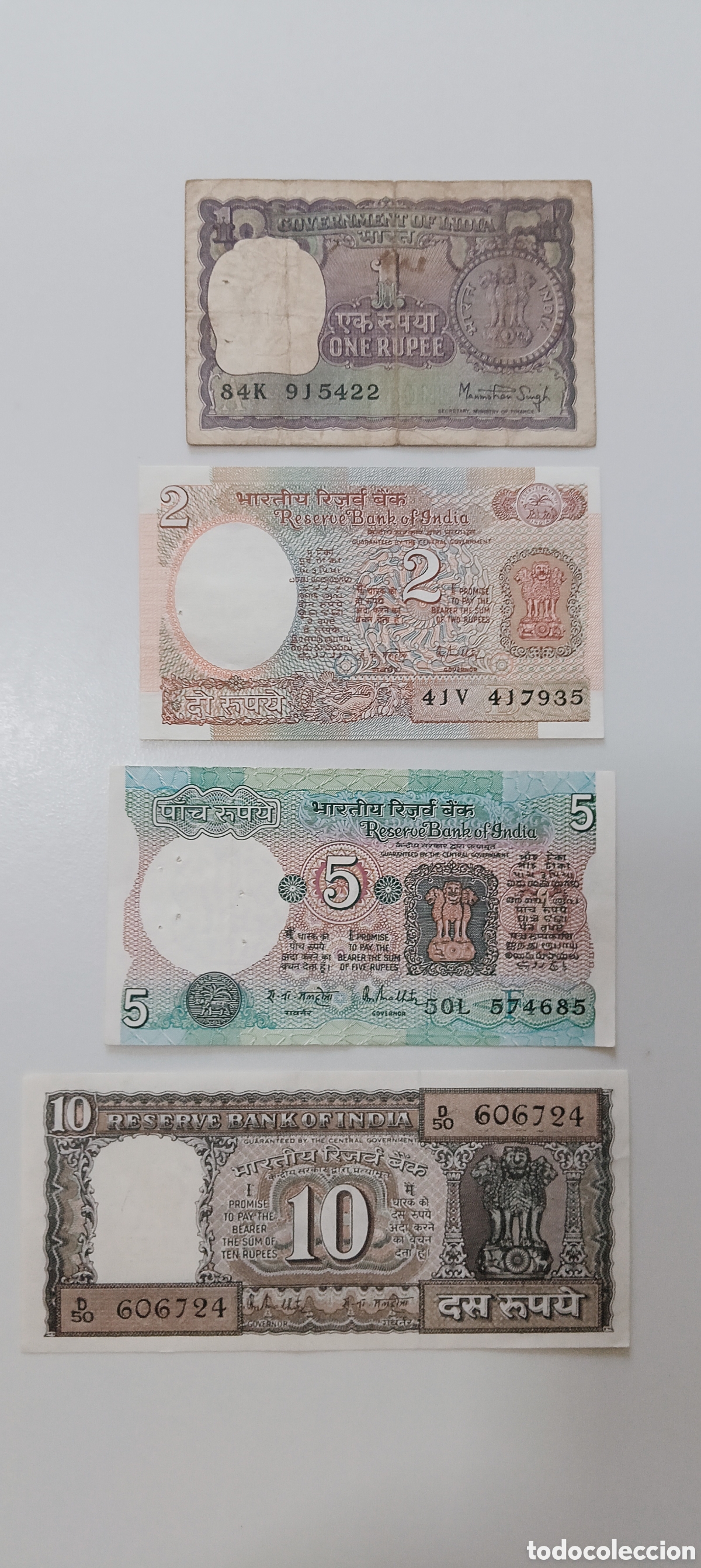 Billetes extranjeros: Cuatro billetes de rupias indias - Foto 2