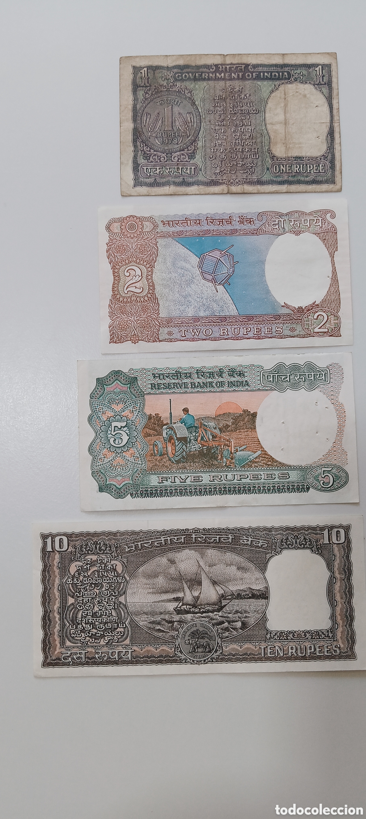 Billetes extranjeros: Cuatro billetes de rupias indias - Foto 1