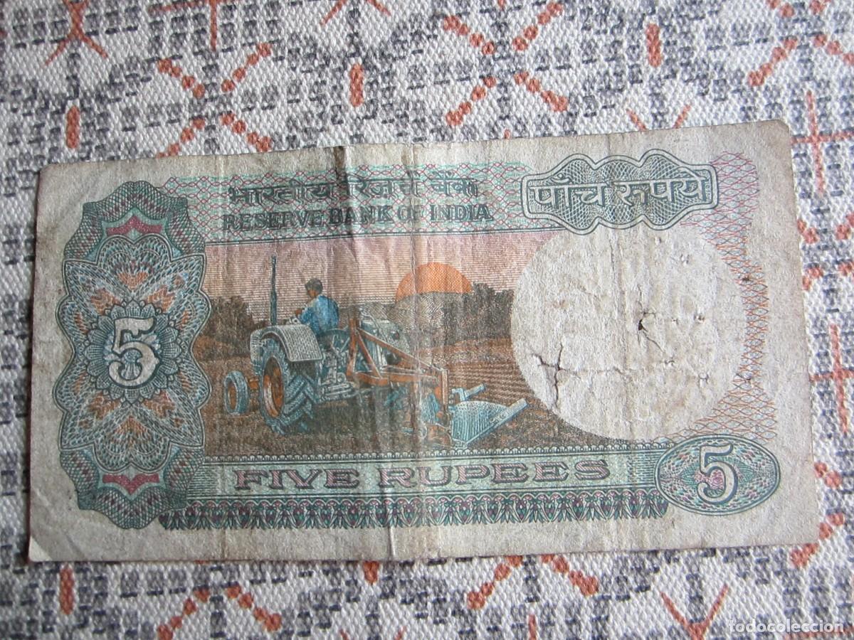 Billetes extranjeros: BILLETE DE 5 RUPIAS DE LA INDIA - Foto 2