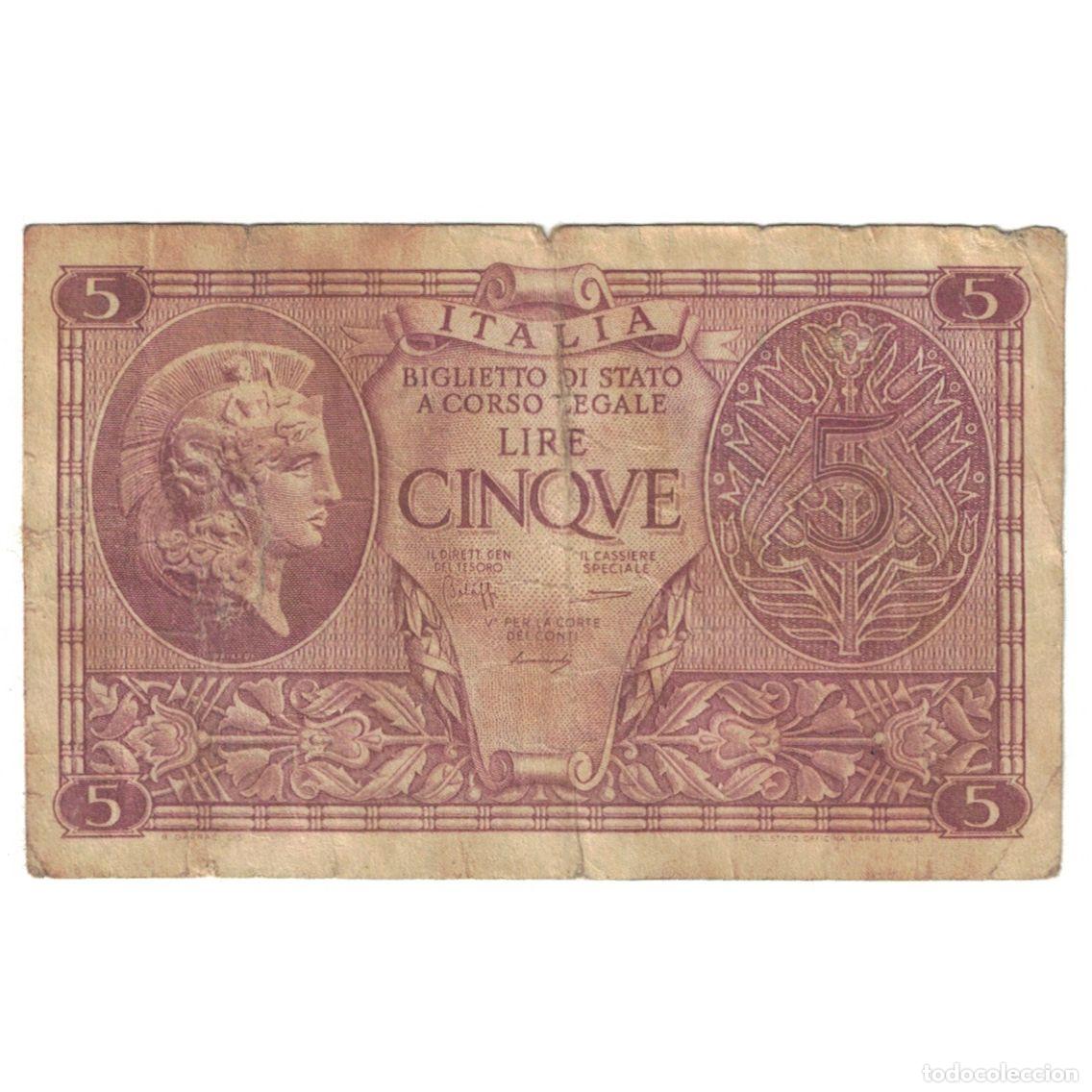 Notas Internacionais: [#191067] Billete, 5 Lire, 1944, Italia, 1944-11-23, KM:31c, BC