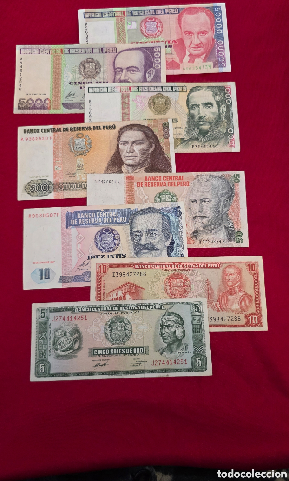 Billetes extranjeros: COLECCION DE 8 BILLETES DEL PERU - Foto 1