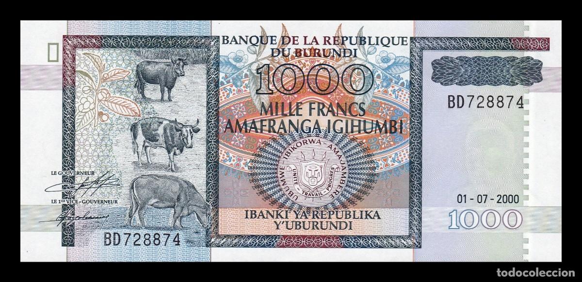 Billetes extranjeros: Burundi 1000 Francos 2000 Pick 39c Sc Unc - Foto 1