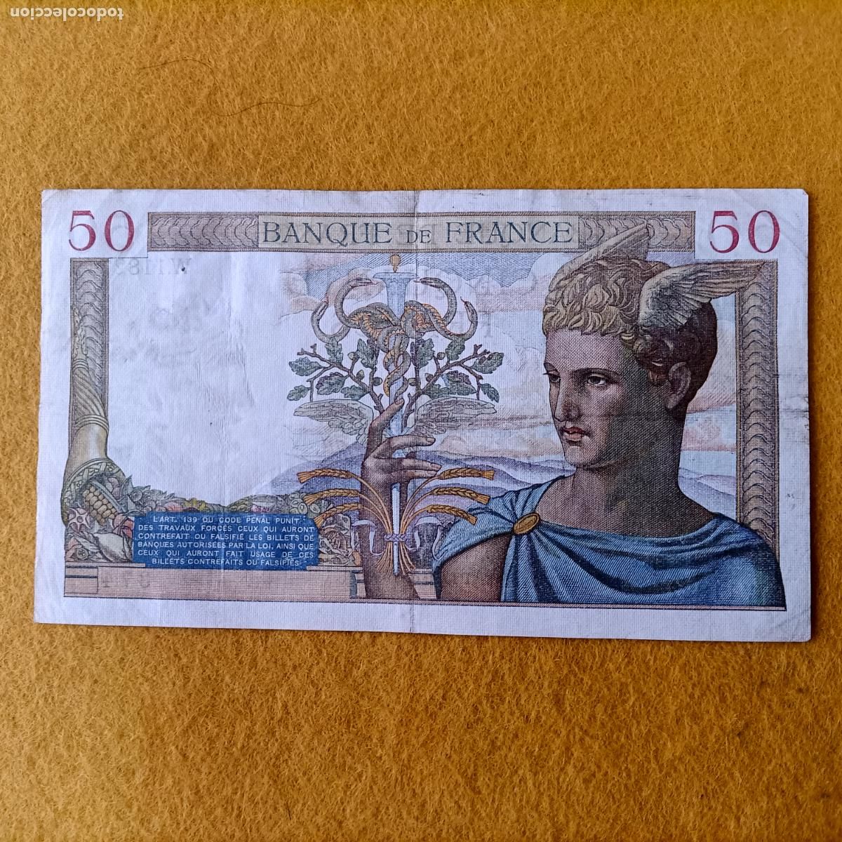 Billetes extranjeros: Francia 50 francos 1939, CajAl - Foto 2