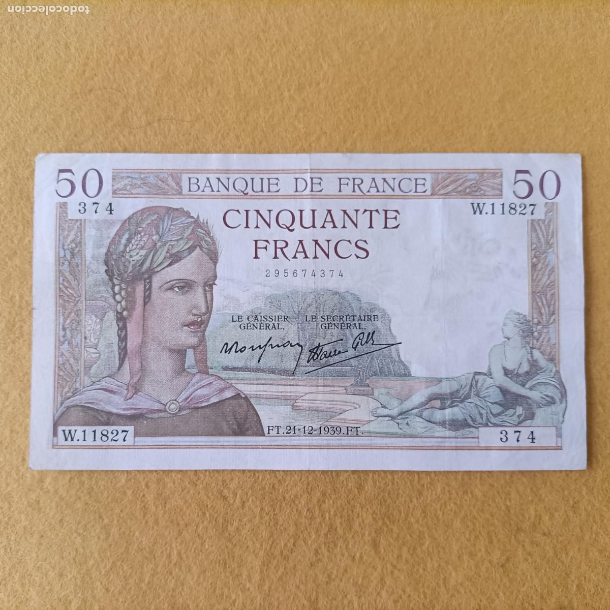 Billetes extranjeros: Francia 50 francos 1939, CajAl - Foto 1