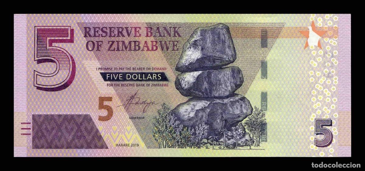 Billetes extranjeros: Zimbabwe 5 D&oacute;lares 2019 Pick 102 Sc Unc - Foto 1