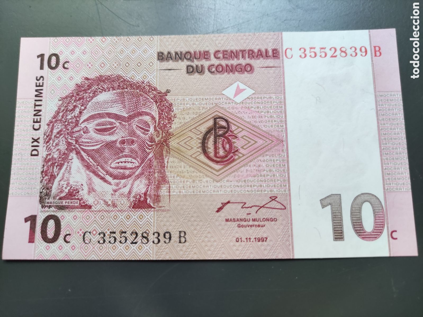 Billetes extranjeros: 10 C&Eacute;NTIMOS BANQUE CENTRALE DU CONGO 1997 - Foto 1