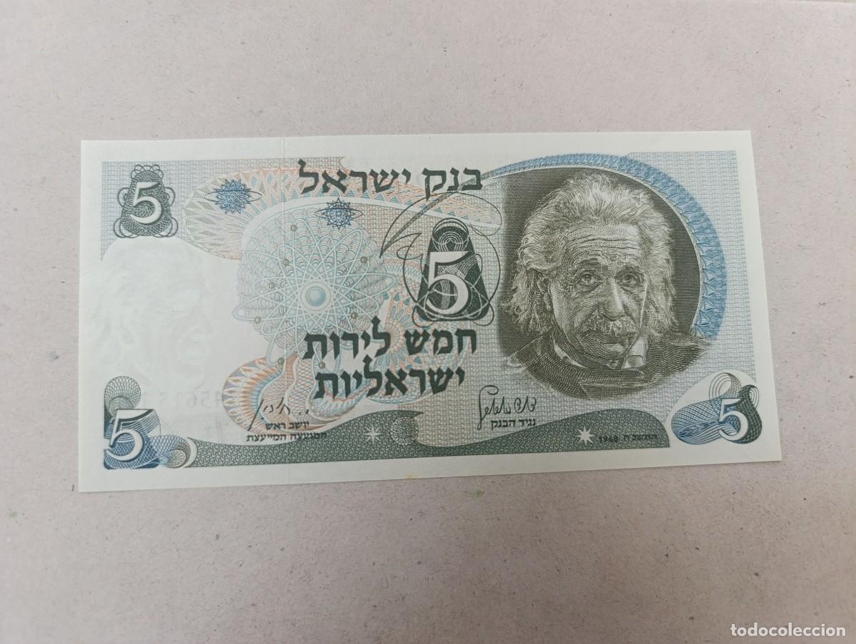 Billetes extranjeros: Billete Israel, 5 lirot, a&ntilde;o 1968, Einstein, UNC - Foto 1