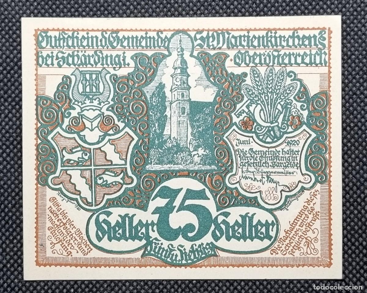 Billetes extranjeros: 75 HELLER - MARIENKIRCHEN 1920 - NOTGELD AUSTRIA SC / UNC - Foto 1